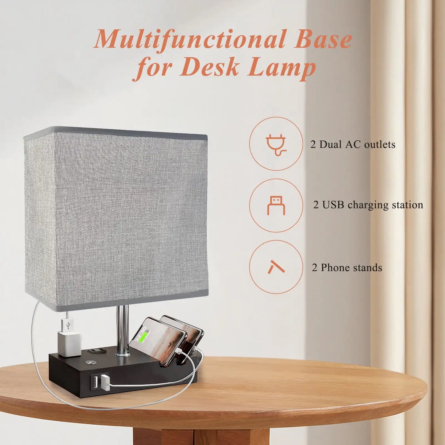 SZRSTH Bedside Table Lamp With Dual USB Ports And Dimmable