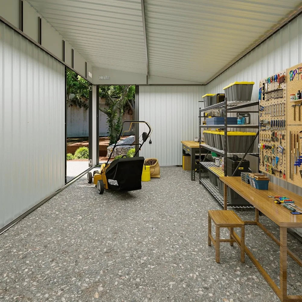 Outdoor Storage Shed With Triple Door Metal Lean To