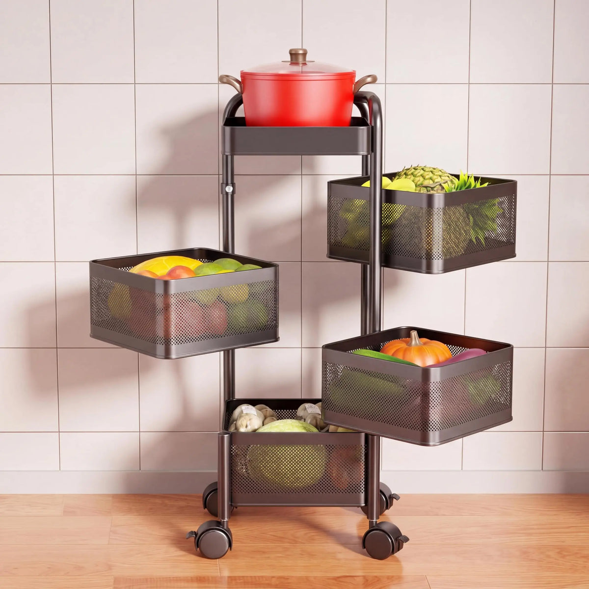 Studyset Rotating Kitchen Storage Cart With Wheels And Mesh Baskets