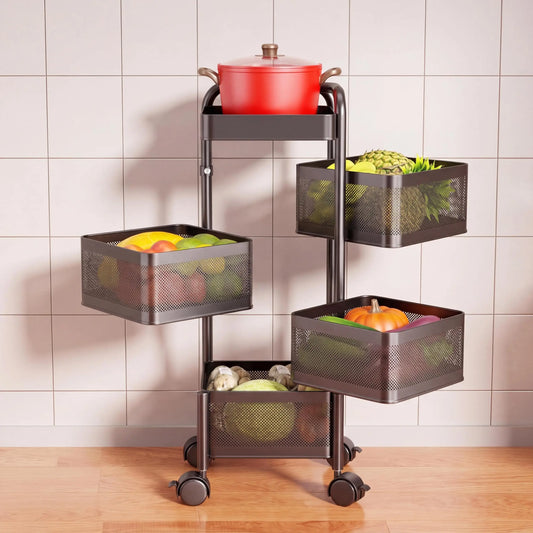 Studyset Rotating Kitchen Storage Cart With Wheels And Mesh Baskets