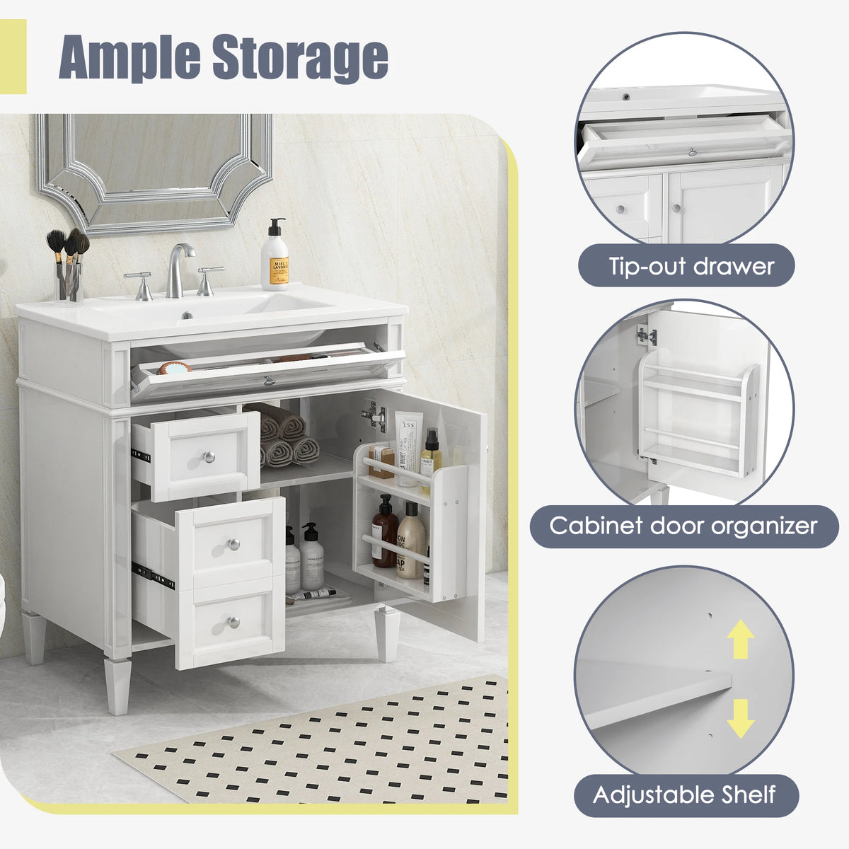 Modern Bathroom Vanity With Sink Freestanding Cabinet With Drawers
