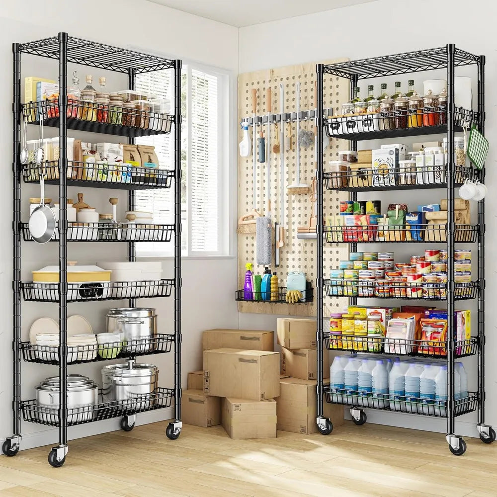 7-Tier Wire Shelving With Wheels For Kitchen Pantry