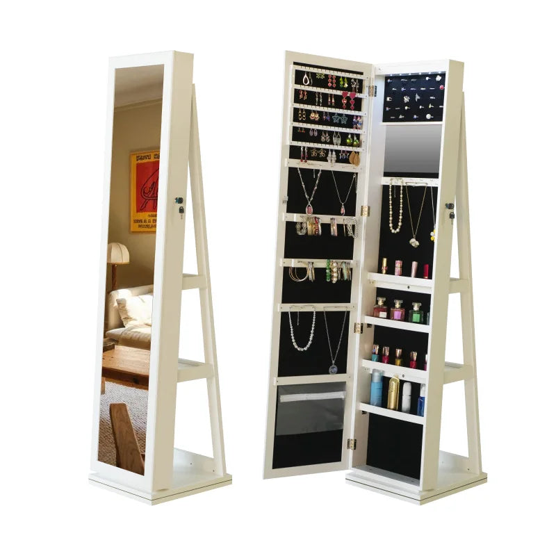 Full Length Mirror 360 Degree Swivel Jewelry Cabinet With LED Lights