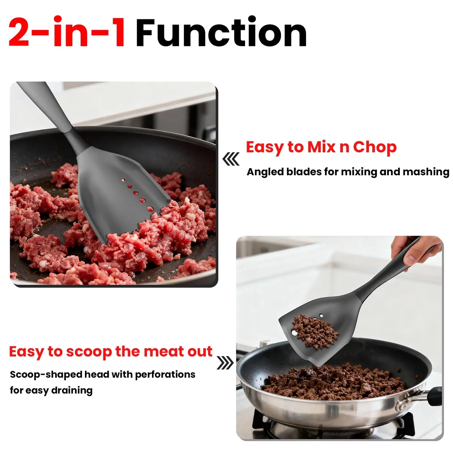Silicone Meat Chopper Spatula 2 In 1 Nonstick Kitchen Tool