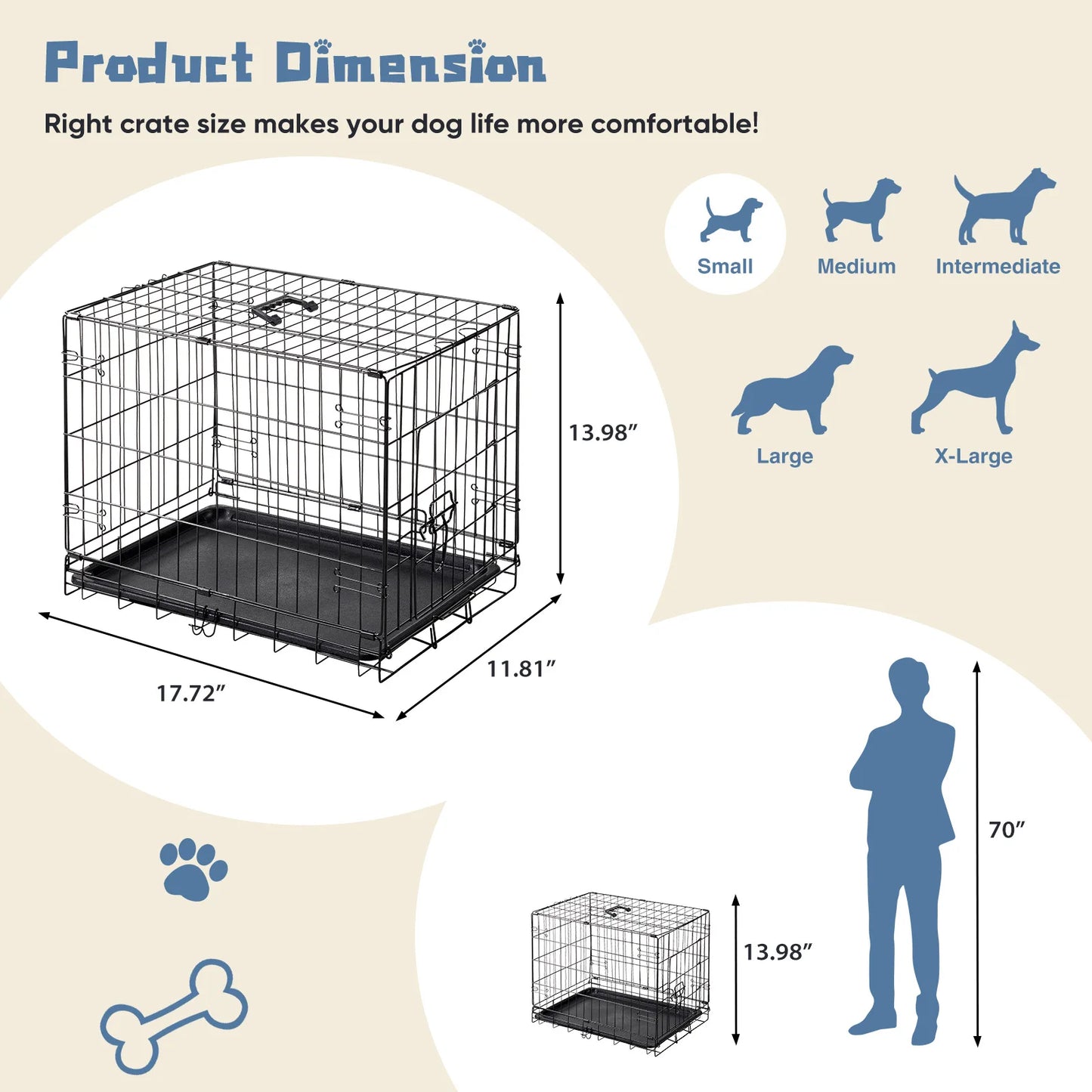JHK Single Door Metal Dog Crate With Secure Lock Tray