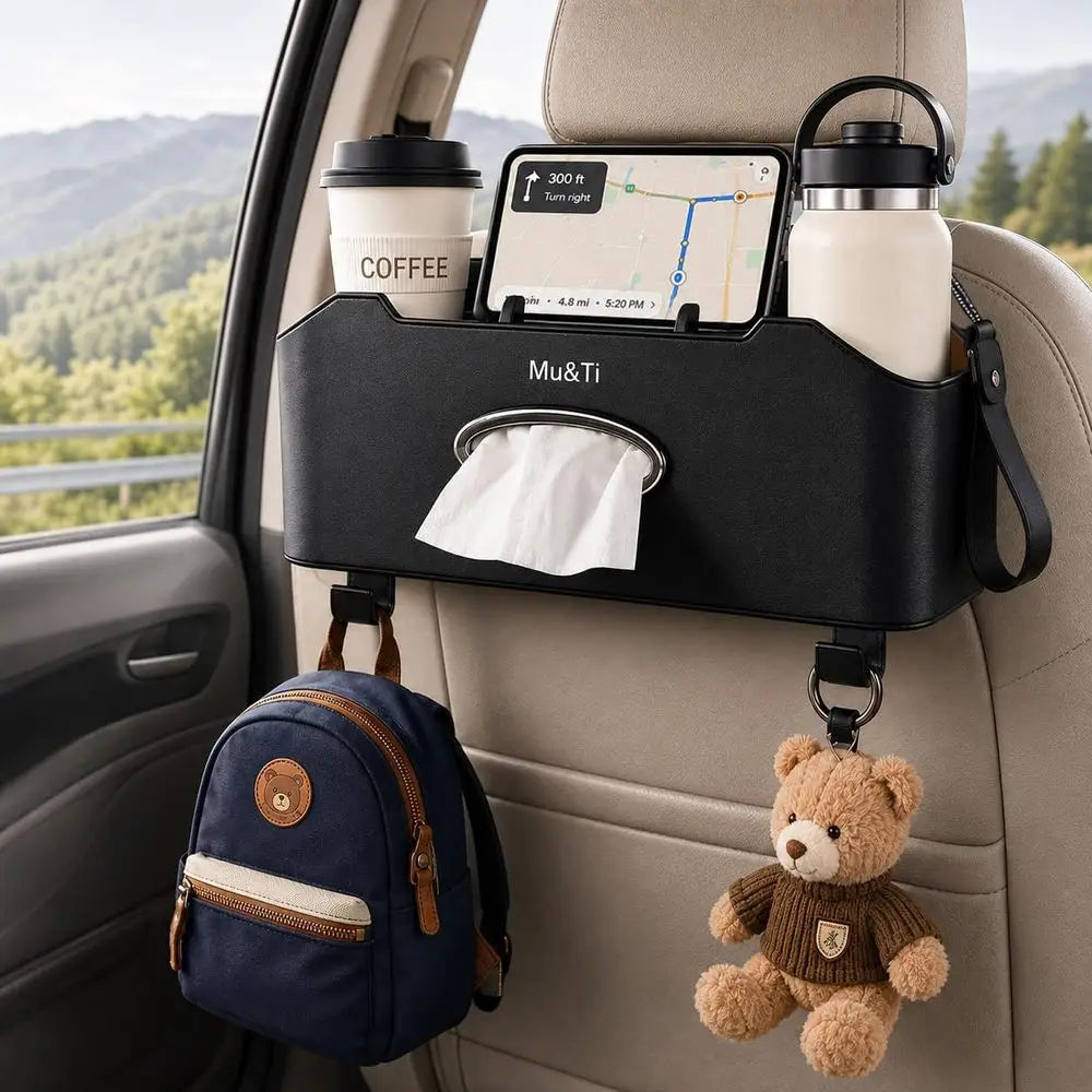Multifunctional Car Organizer With Cup Holders And Phone Stand