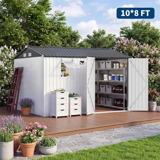 HiMISS Steel Garden Storage Shed Lockable Doors With Sloped Roof