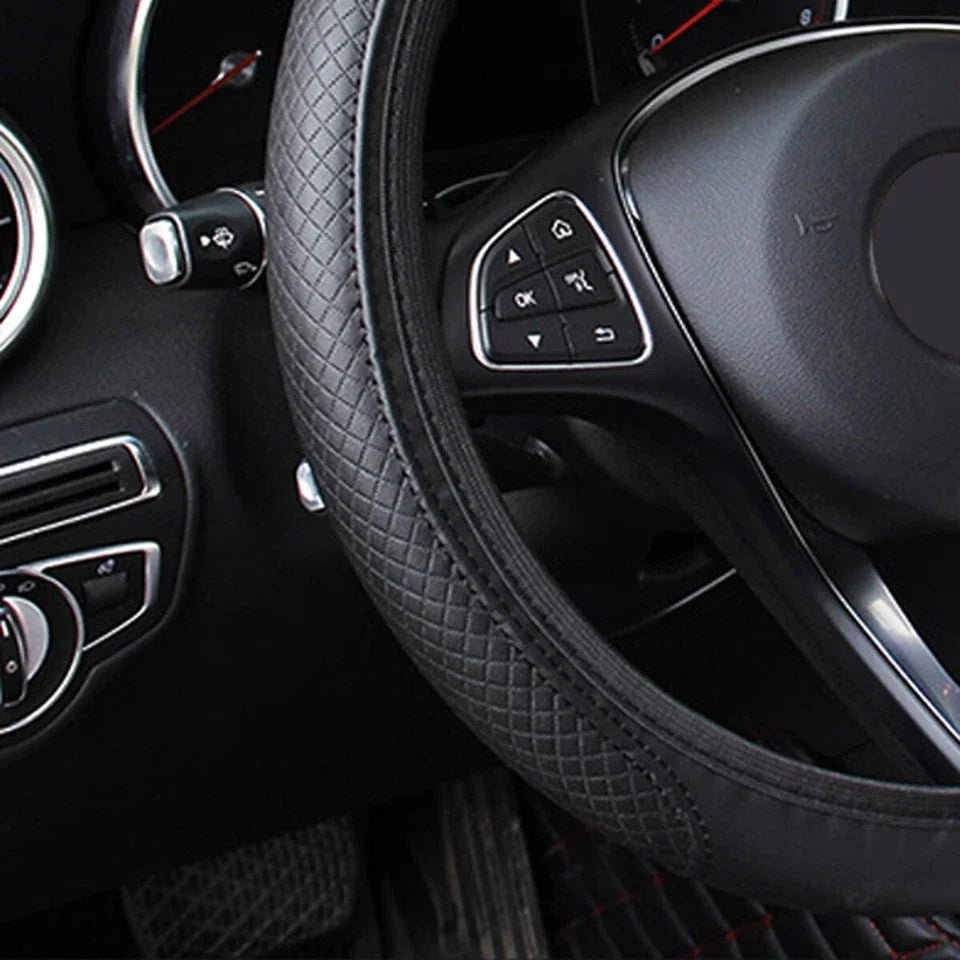 PU Leather Embroidered Steering Wheel Cover Three Dimensional