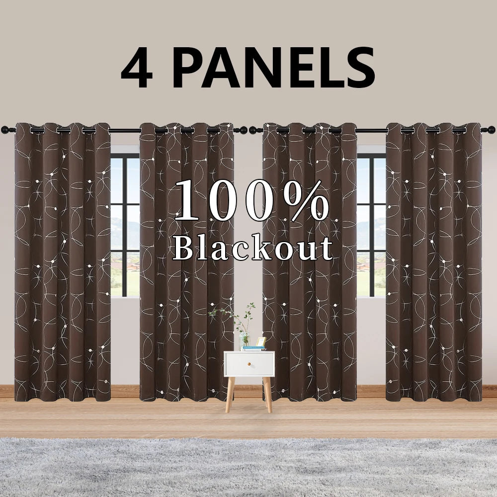 Blackout Curtain Set 4 Panels Thermal Insulated For Bedroom