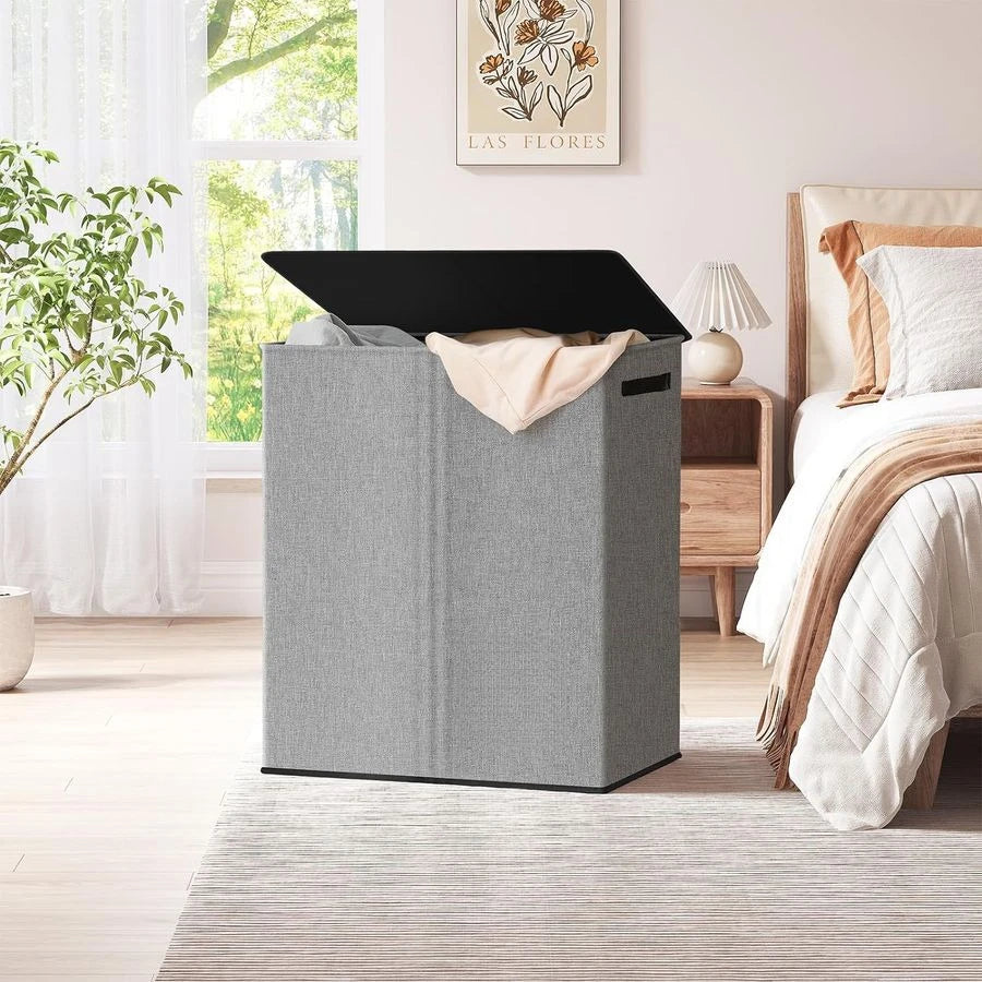 Double Laundry Hamper With Lid And Removable Bag Collapsible