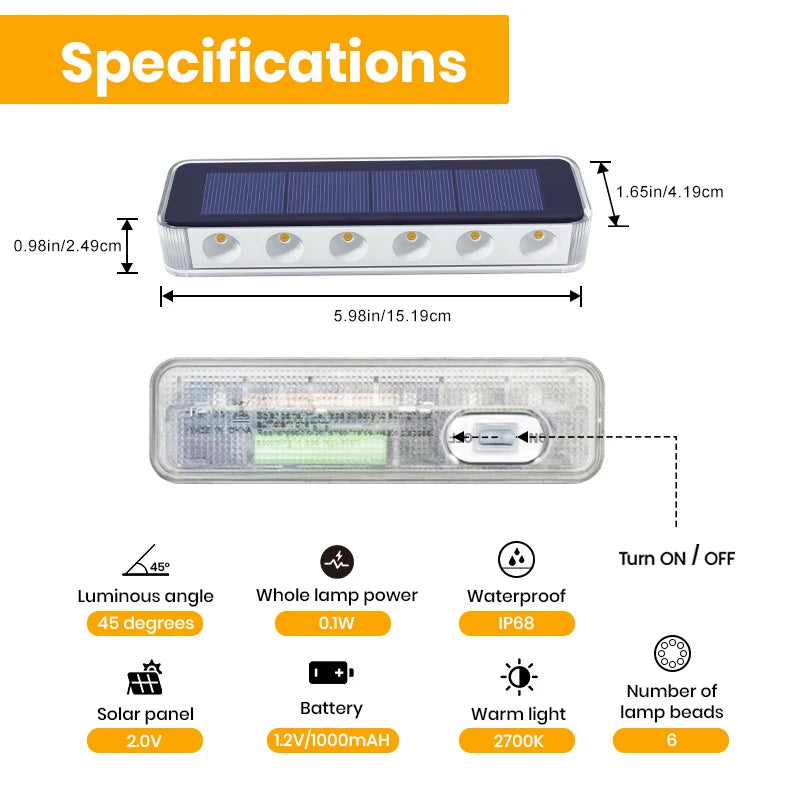 Solar LED Step Lights IP68 Waterproof For Outdoor Pathway Use