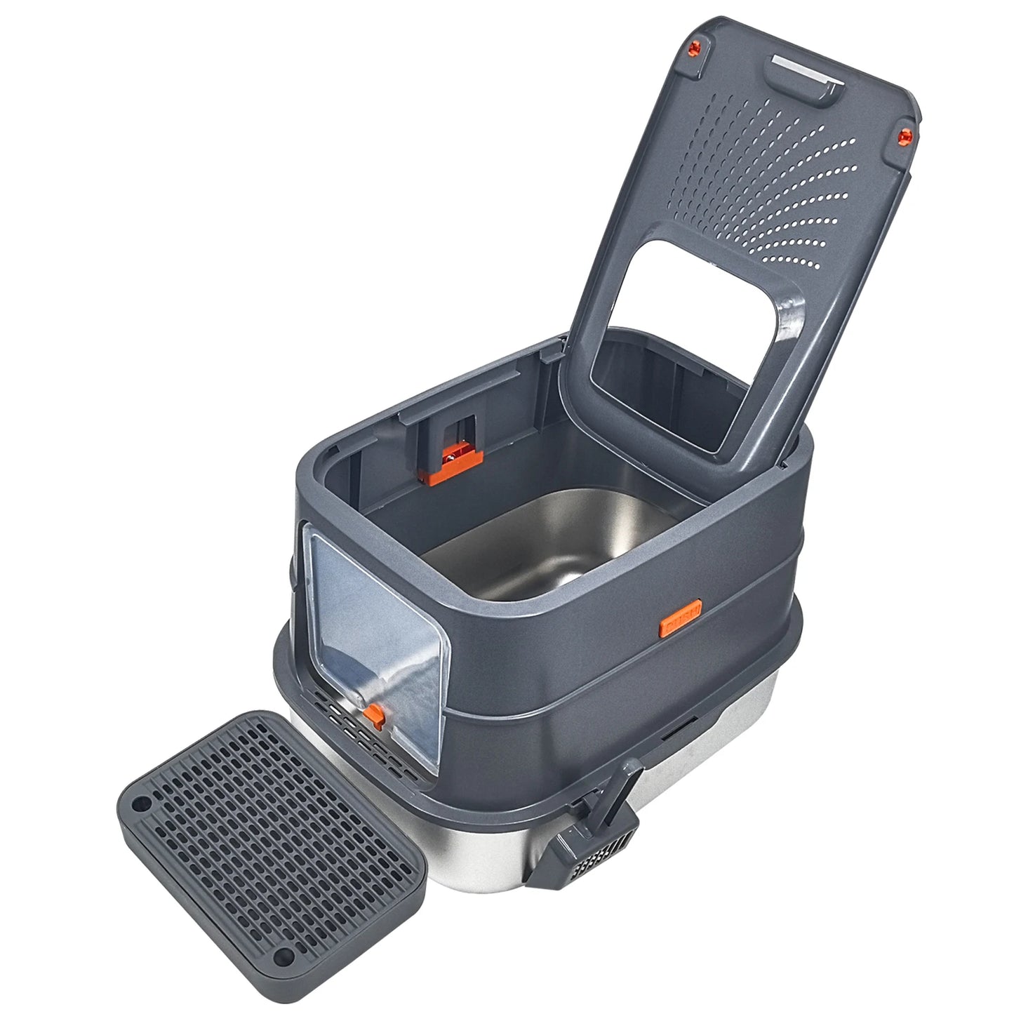 Stainless Steel Cat Litter Box Enclosed Tray With Removable Lid Scoop