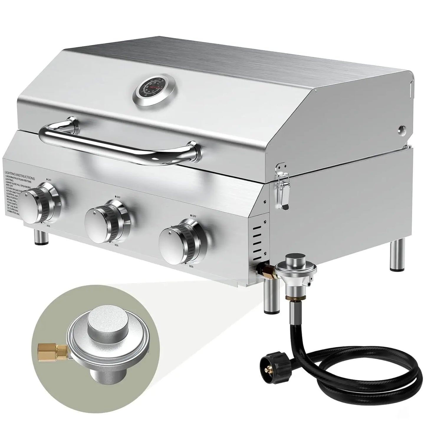 Porterhouse 20000 BTU Tabletop Gas Grill With Glass Lid 2 Burners