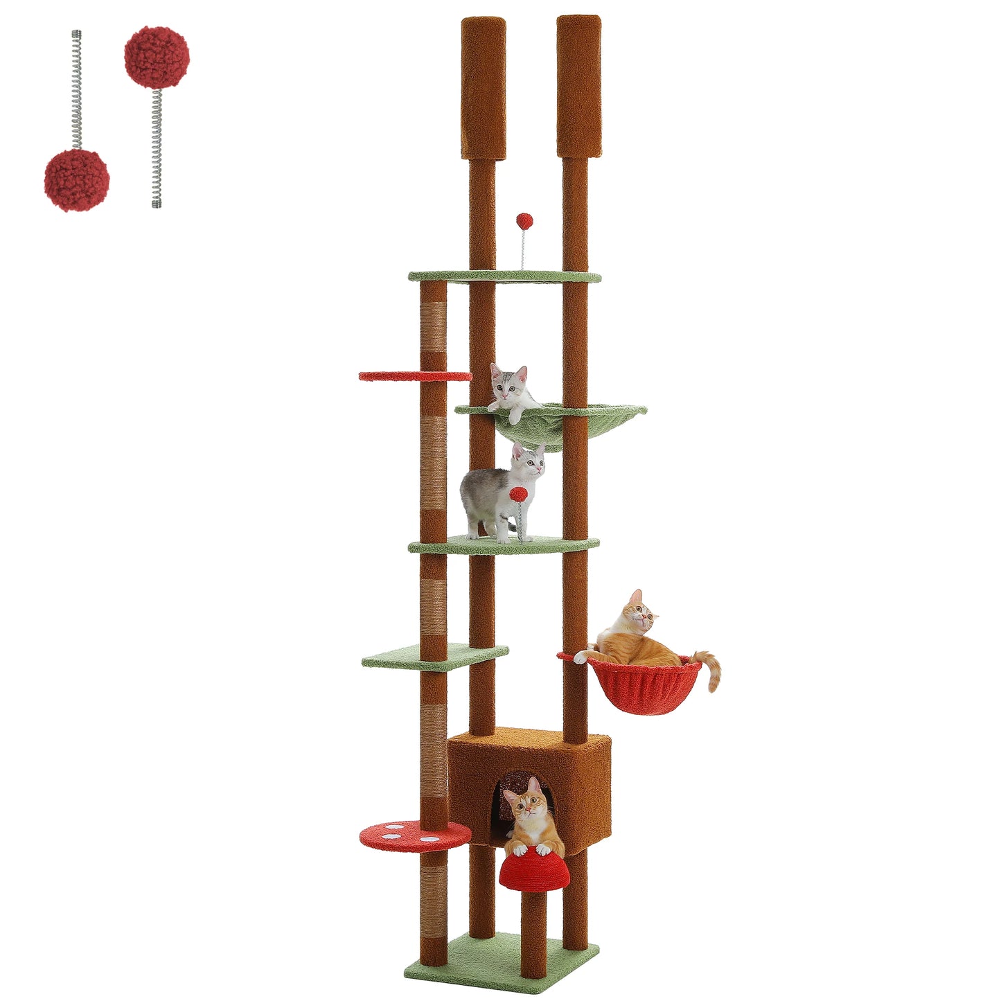 PETEPELA Cat Tree Floor To Ceiling Adjustable Height With Condo Hammock