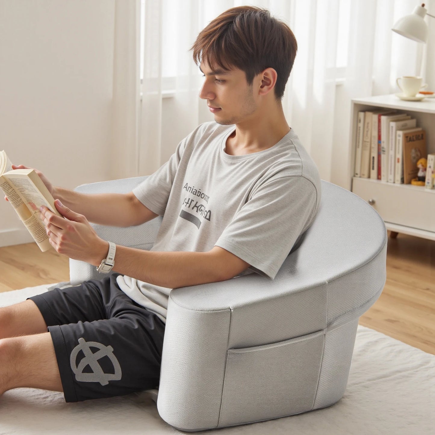 JHK Curved Reading Pillow Ergonomic Memory Foam Neck Pillow Ventilated Cooling Bed Pillow with Removable Washable Cover Comfort
