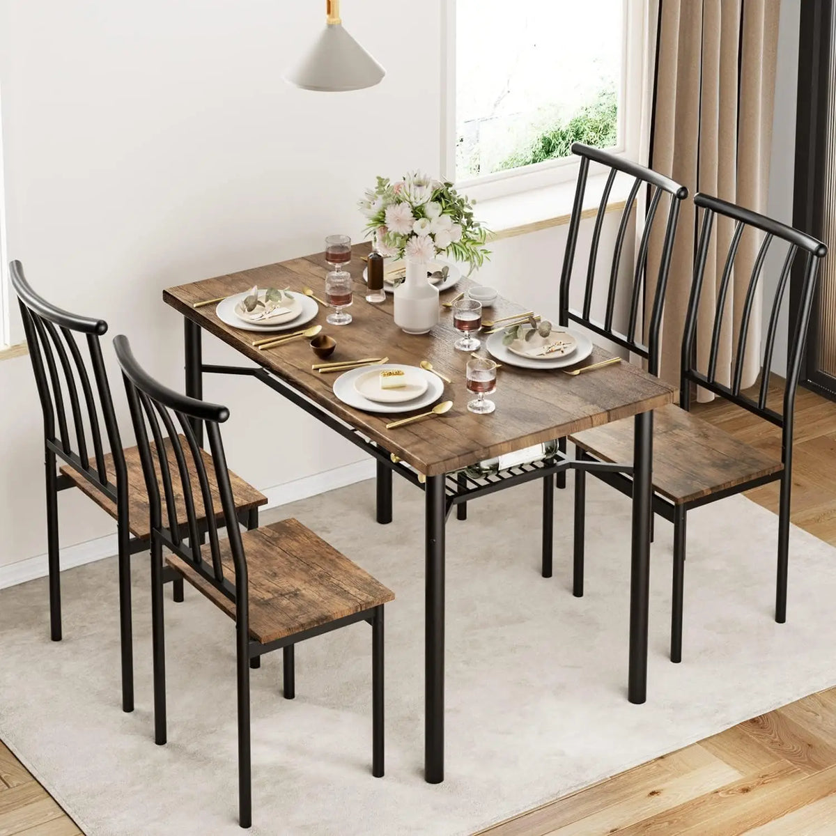 Garvee Outdoor Dining Set with Table and Textilene Patio Chairs