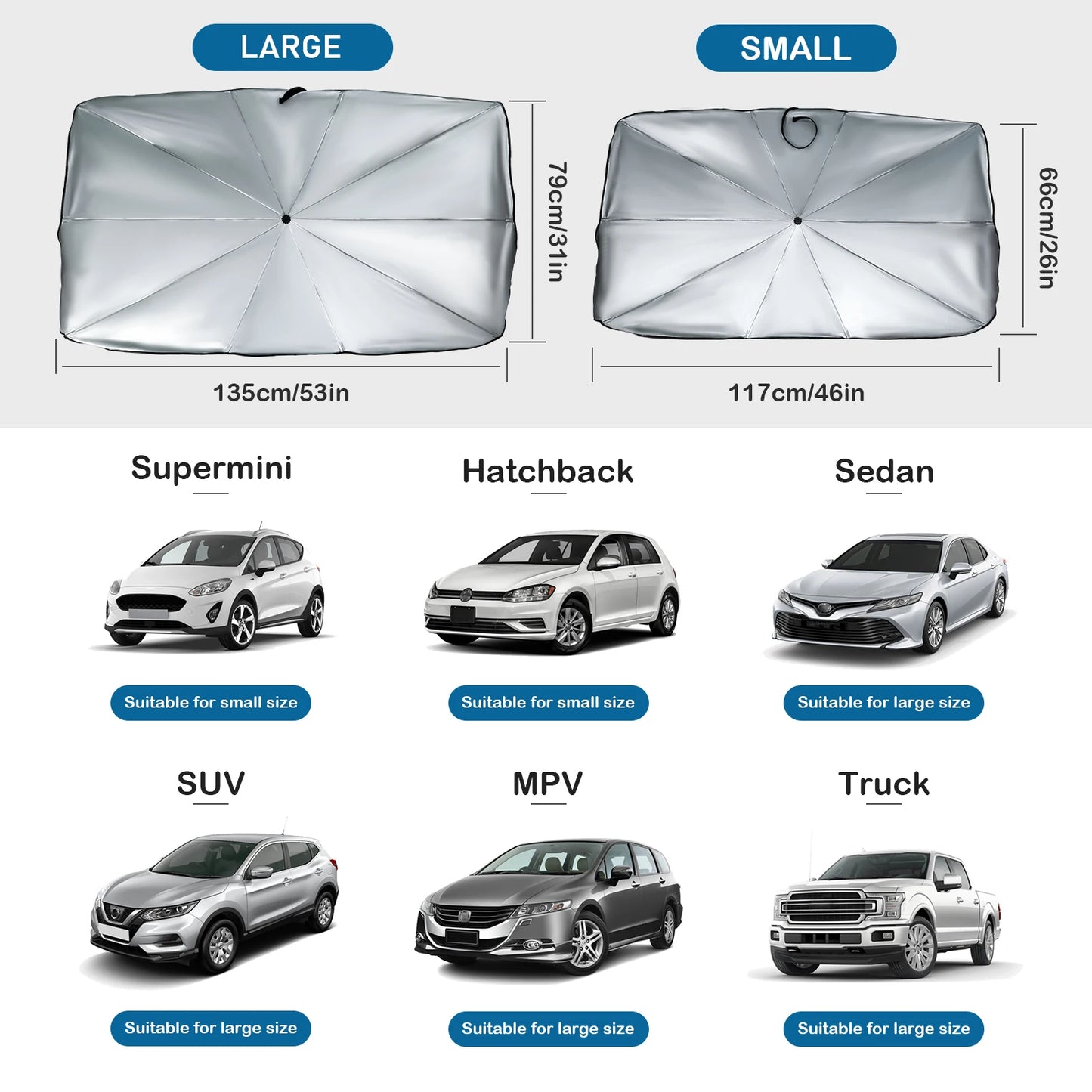 XUKEY Foldable Car Windshield Sun Shade Umbrella UV Cover