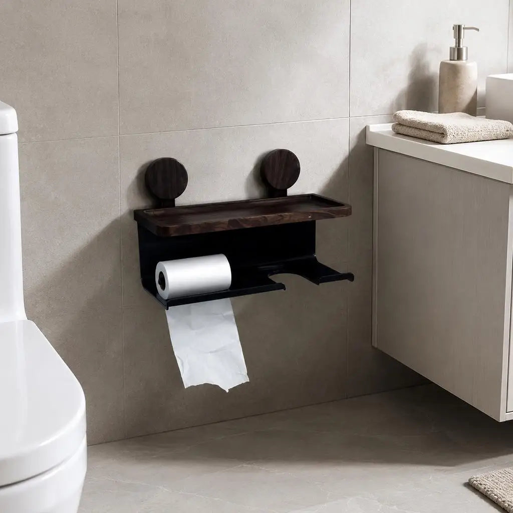 Bathroom Wall Organizer Toilet Paper Holder Shelf Hairdryer Storage Rack