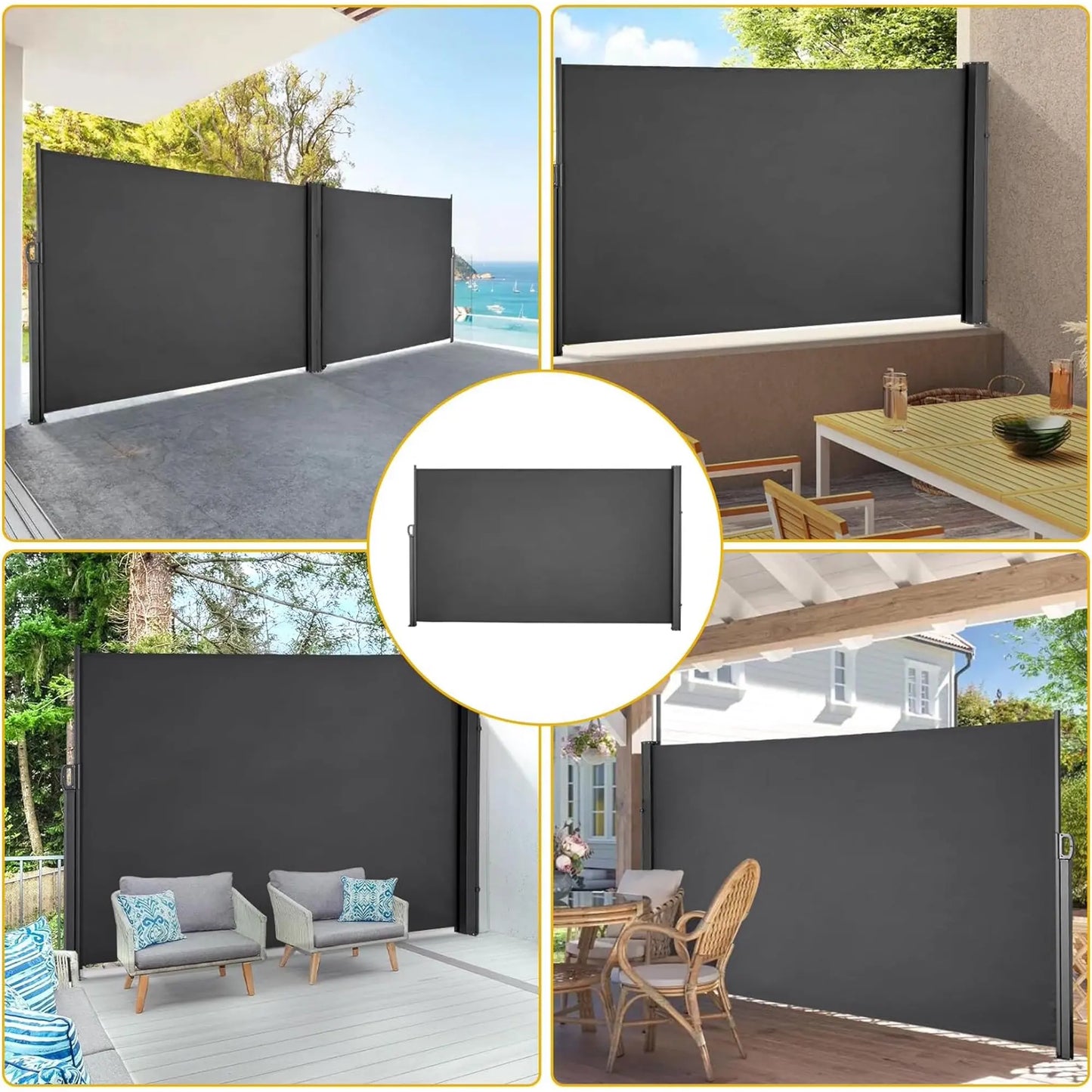 Homfa Side Awning Retractable Privacy Screen For Patio And Garden