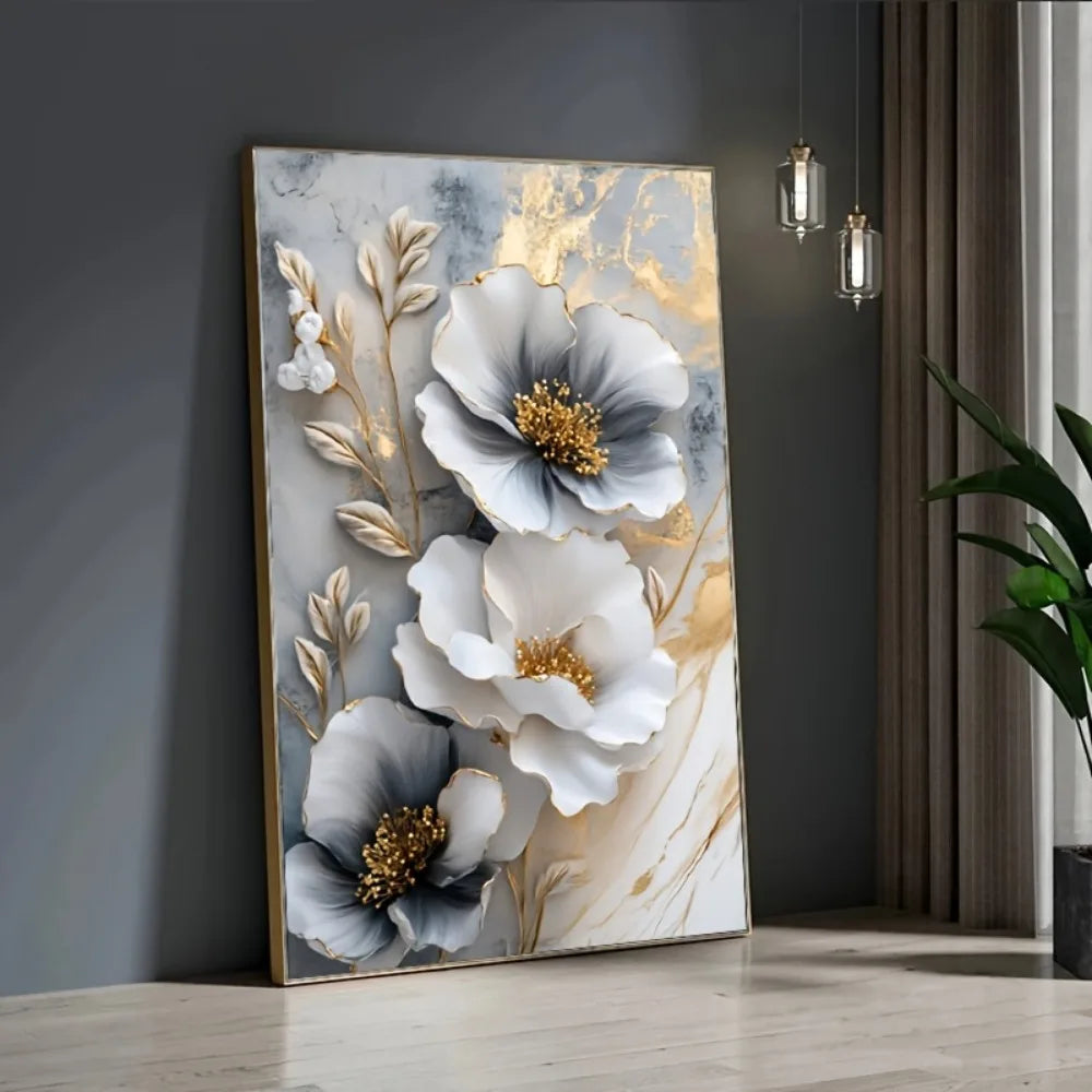 Modern Luxury Floral Canvas Mural Framed 3D Wall Art