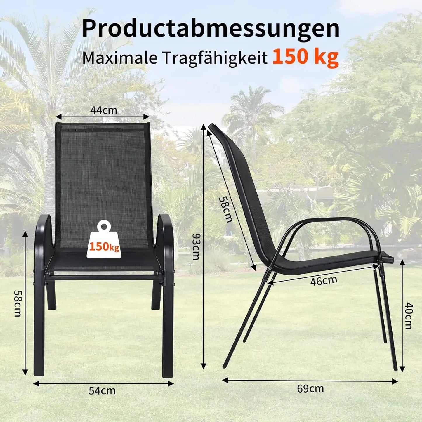 4-Piece Folding Garden Chairs Steel-Iron With Teslin Fabric High Back Load 150kg
