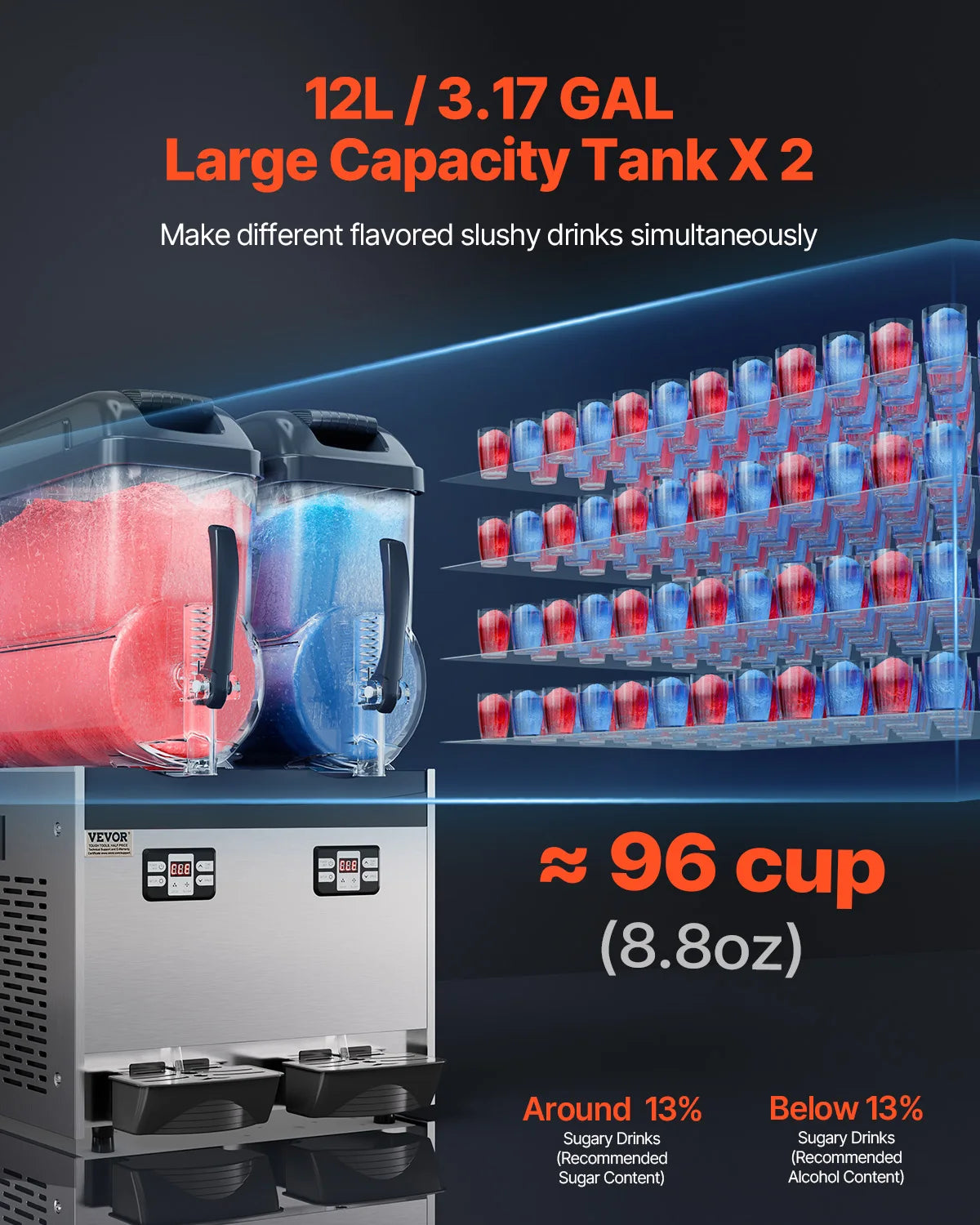 VEVOR Commercial Slushy Machine Dual Tank For Margaritas And Smoothies