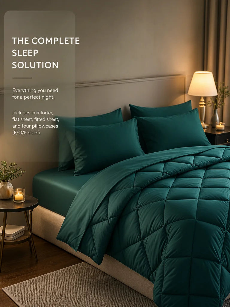 EasYum 7 Piece Bedding Set Comforter Flat Fitted Sheet Pillowcase