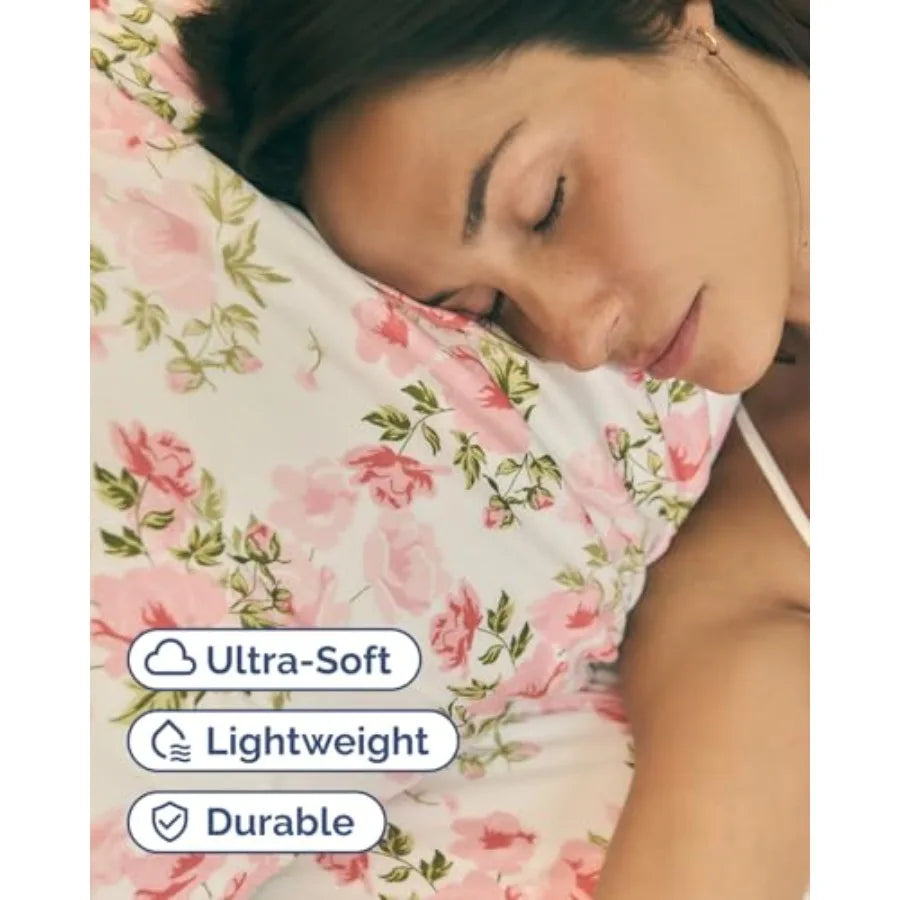 Floral Bed Sheet Set With Deep Pocket Pillowcases Polyester Cotton