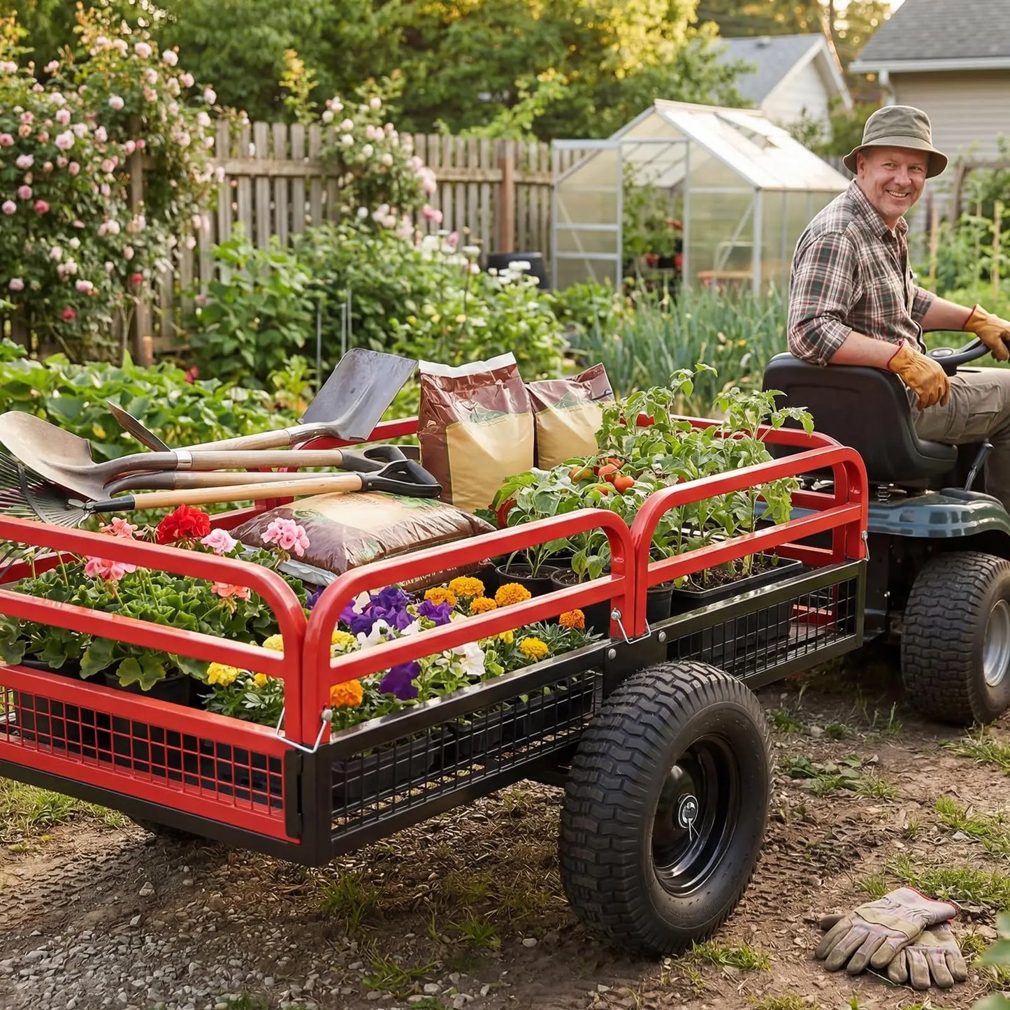 Acekool Heavy Duty Steel Garden Dump Trailer With Removable Sides