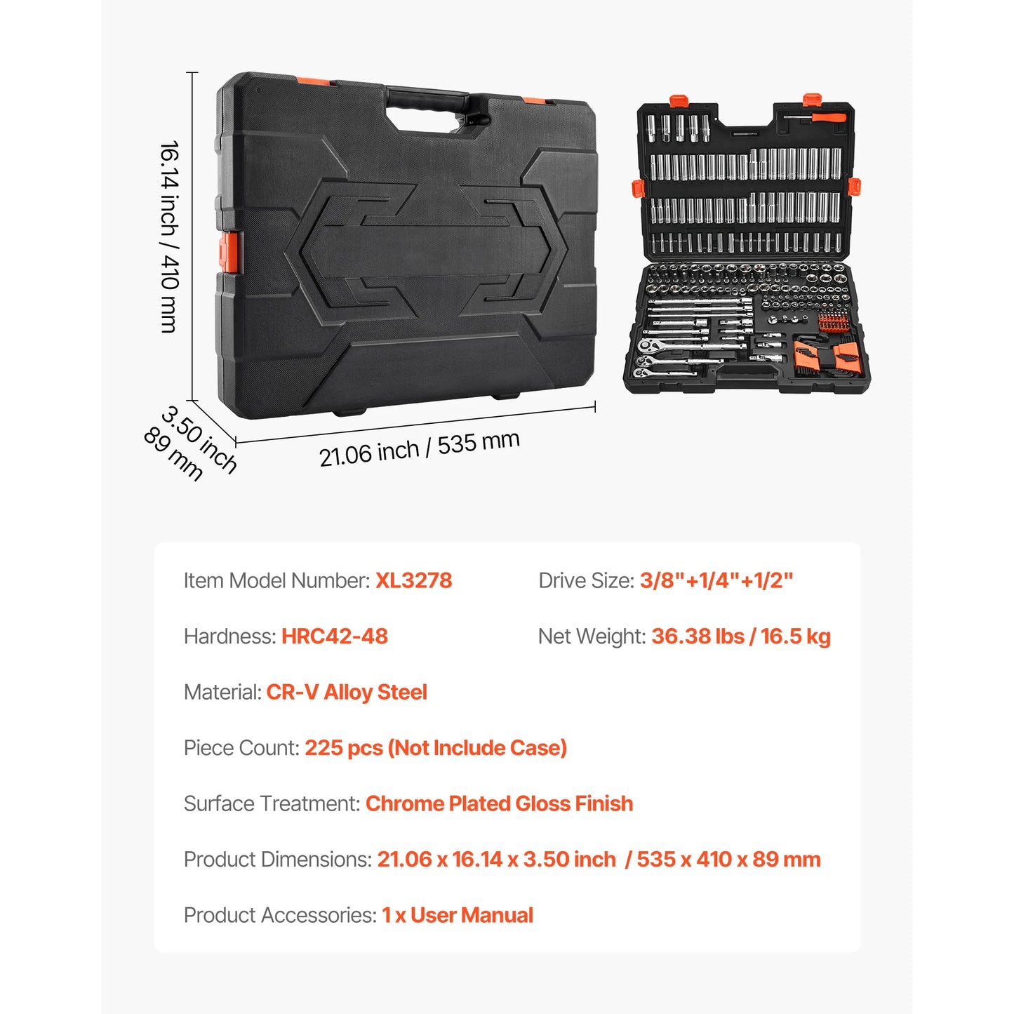 SucceBuy 86 Piece Socket Set With Ratchet Wrench SAE Metric