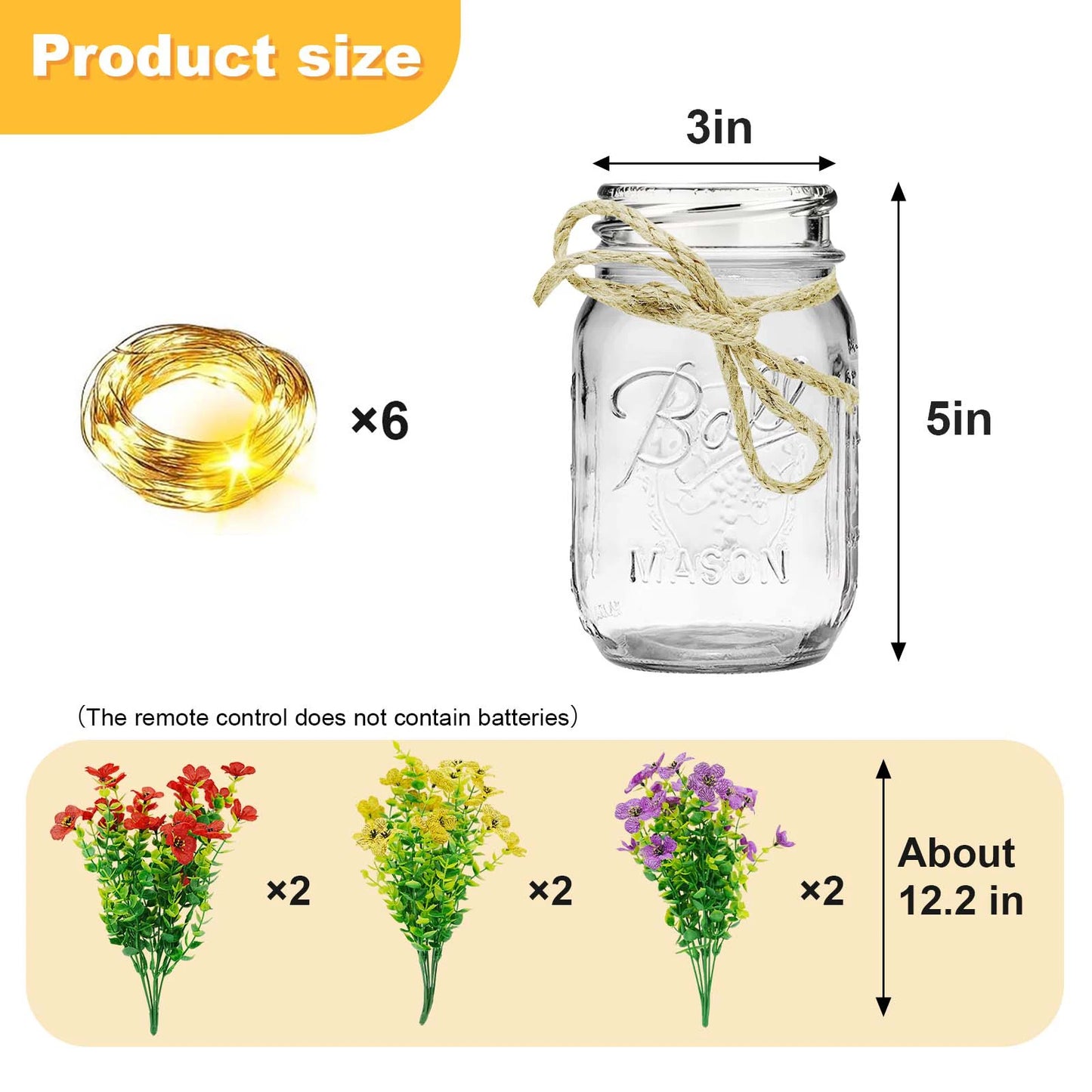 HiMISS 6 Piece Mason Jar Centerpiece Kit With LED Lights
