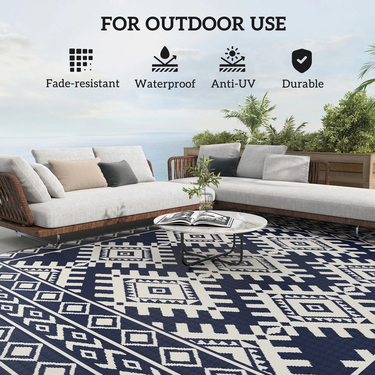 Modern Geometric Polypropylene Outdoor Area Rug For Patio