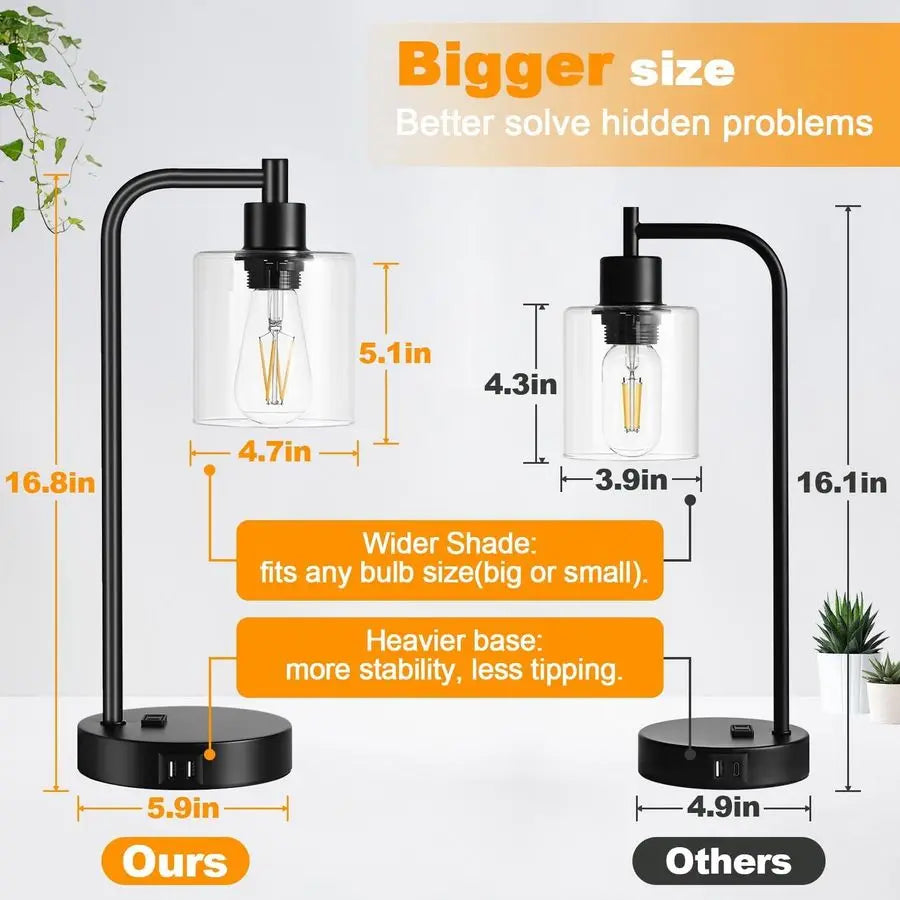 2 Pack Table Lamps With USB Ports AC Outlet Dimmable