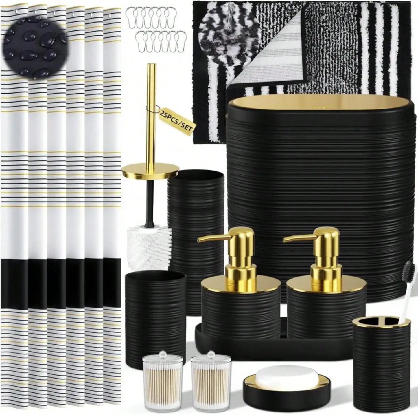 Bathroom 25 Piece Accessory Set With Shower Curtain And Rugs