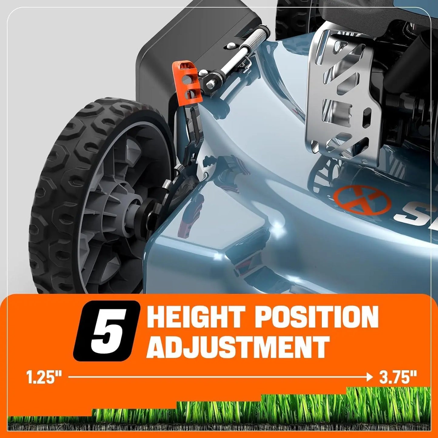 Gas Powered Lawn Mower With Side Discharge And Five Position Height Adjustment