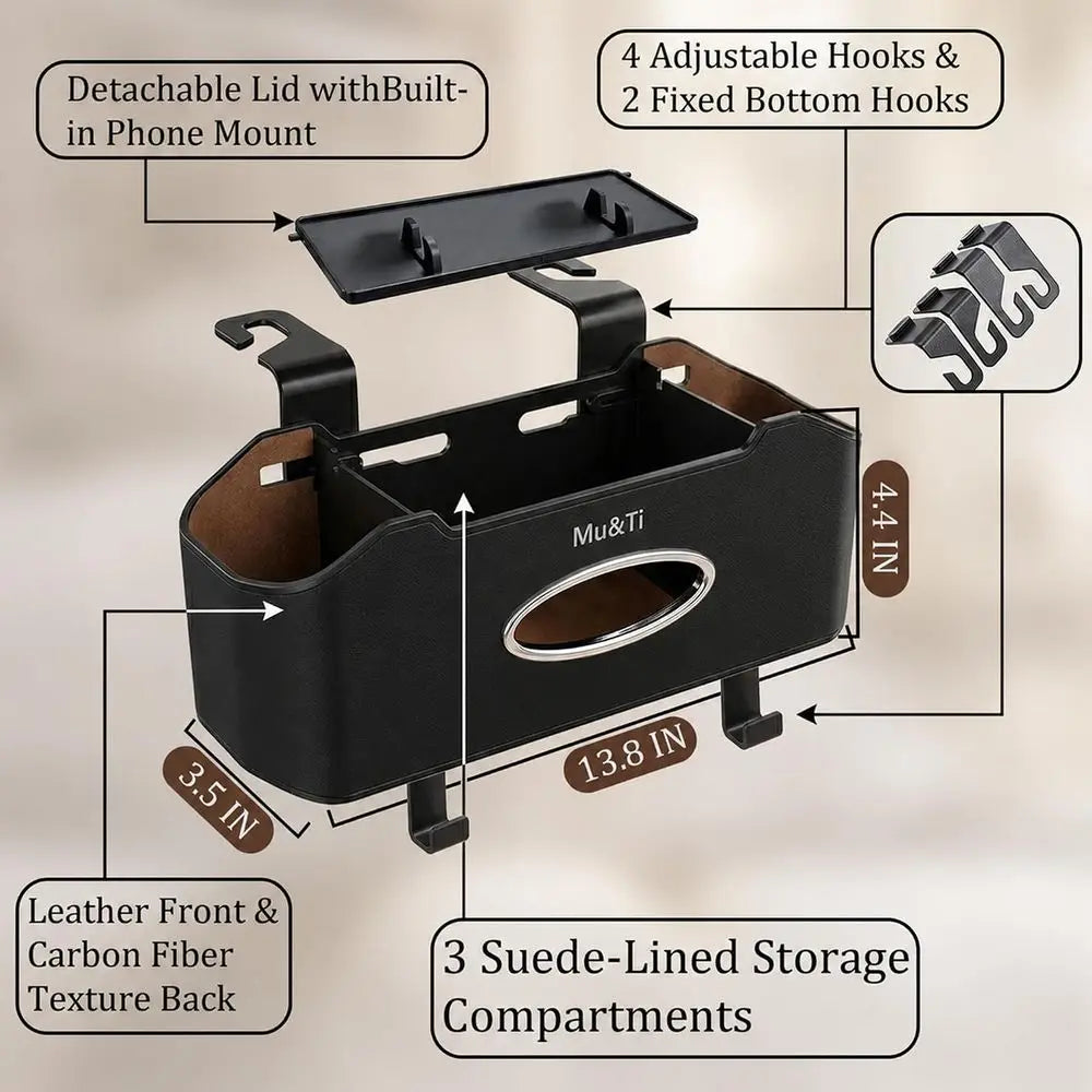 Multifunctional Car Organizer With Cup Holders And Phone Stand