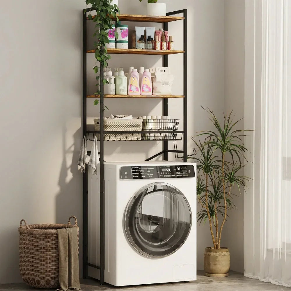 XMSJ 4 Tier Adjustable Storage Rack With Basket For Bathroom