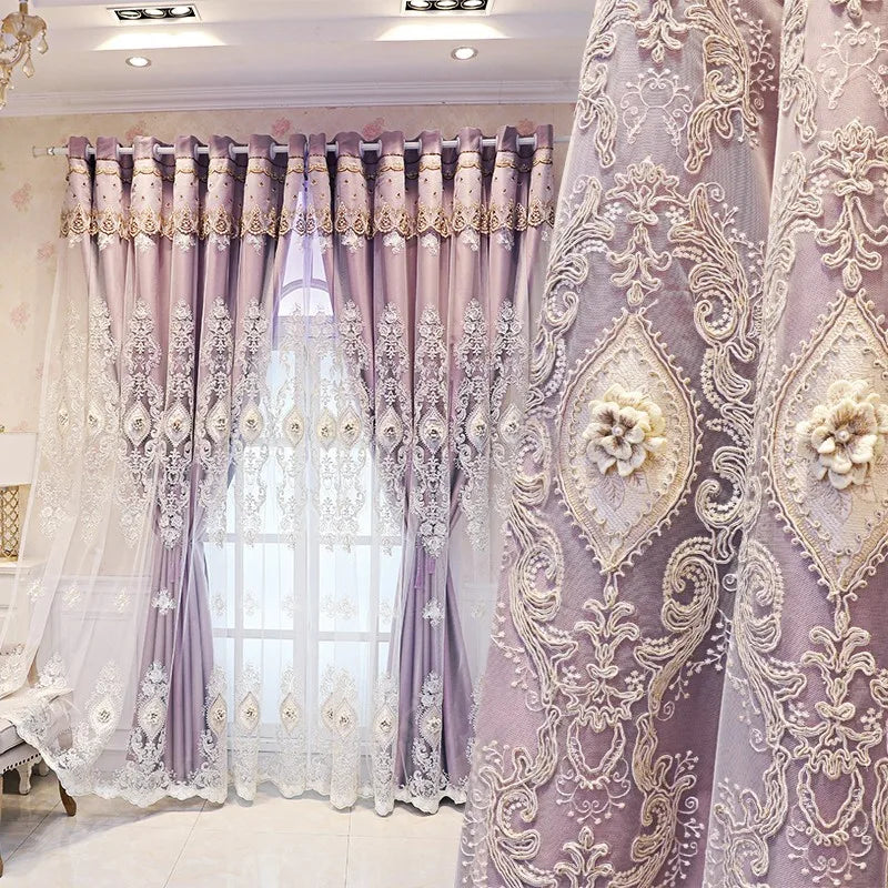 Luxury Vintage Embroidered Curtains With Dual Layer Light Control