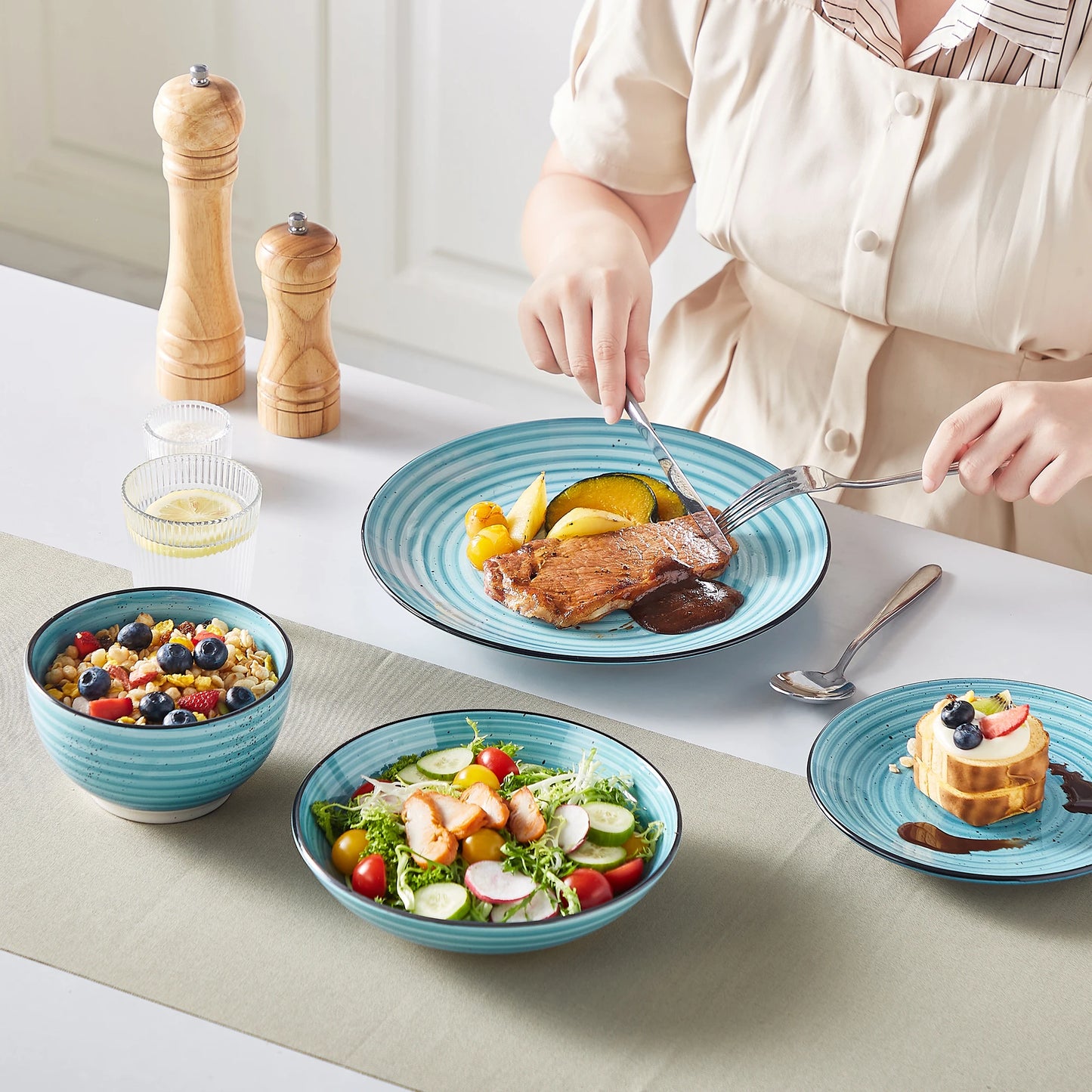 MALACASA Hand Painted Spiral Dinnerware Set 24 To 48 Piece