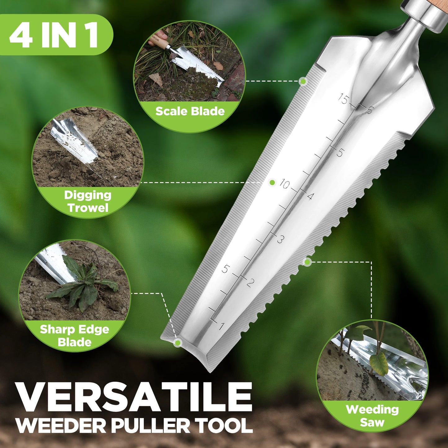 WORKPRO Garden Tool Set 3 With Wood Handles Weed Puller Crack Weeder Trowel