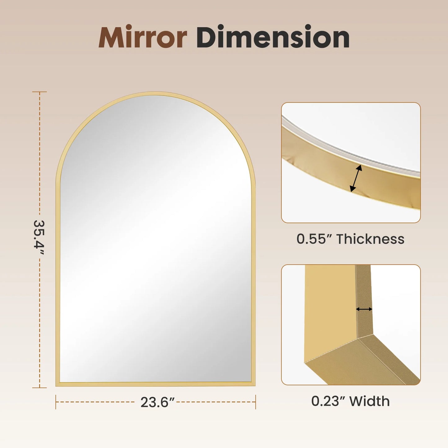 JHK Arched Glass Mirror For Wall Modern Framed Bathroom Decor