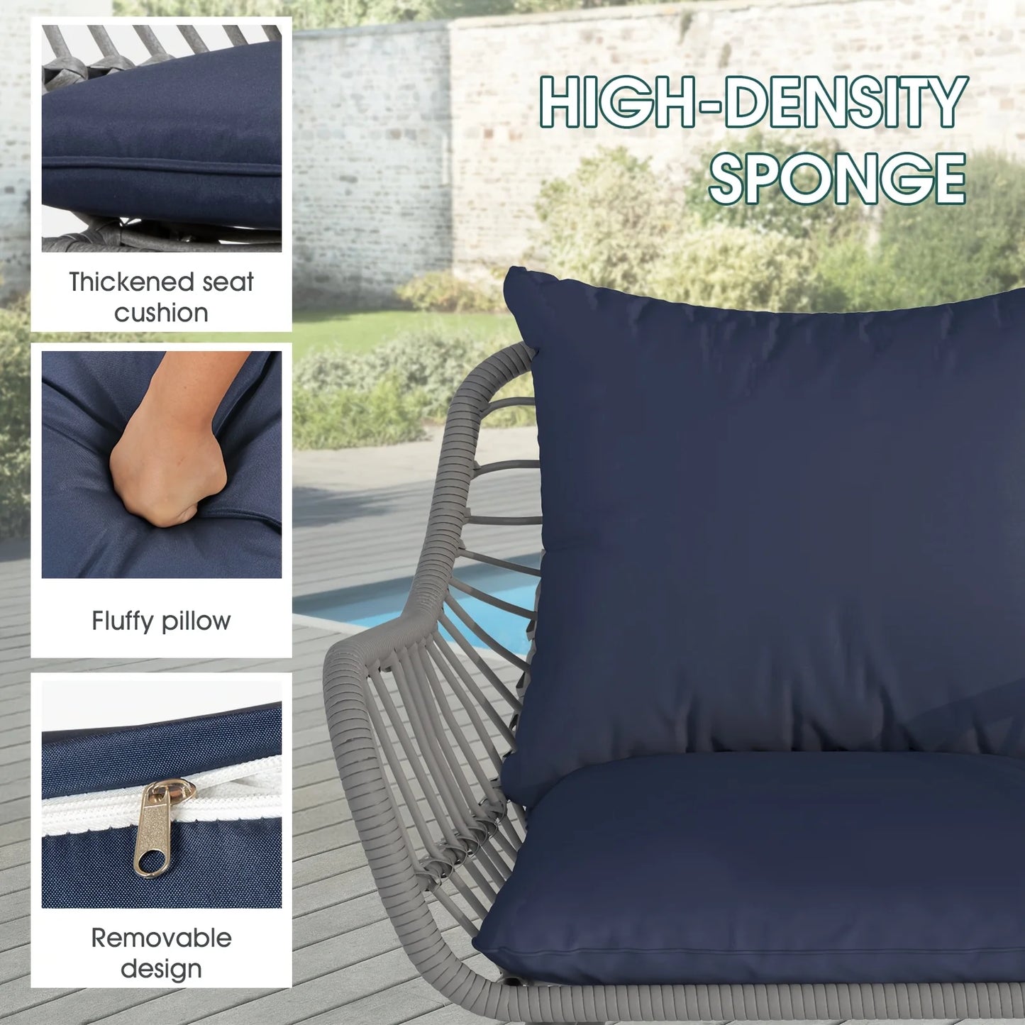 PIYRQ Outdoor Rattan Furniture Set Five Piece With Iron Frame