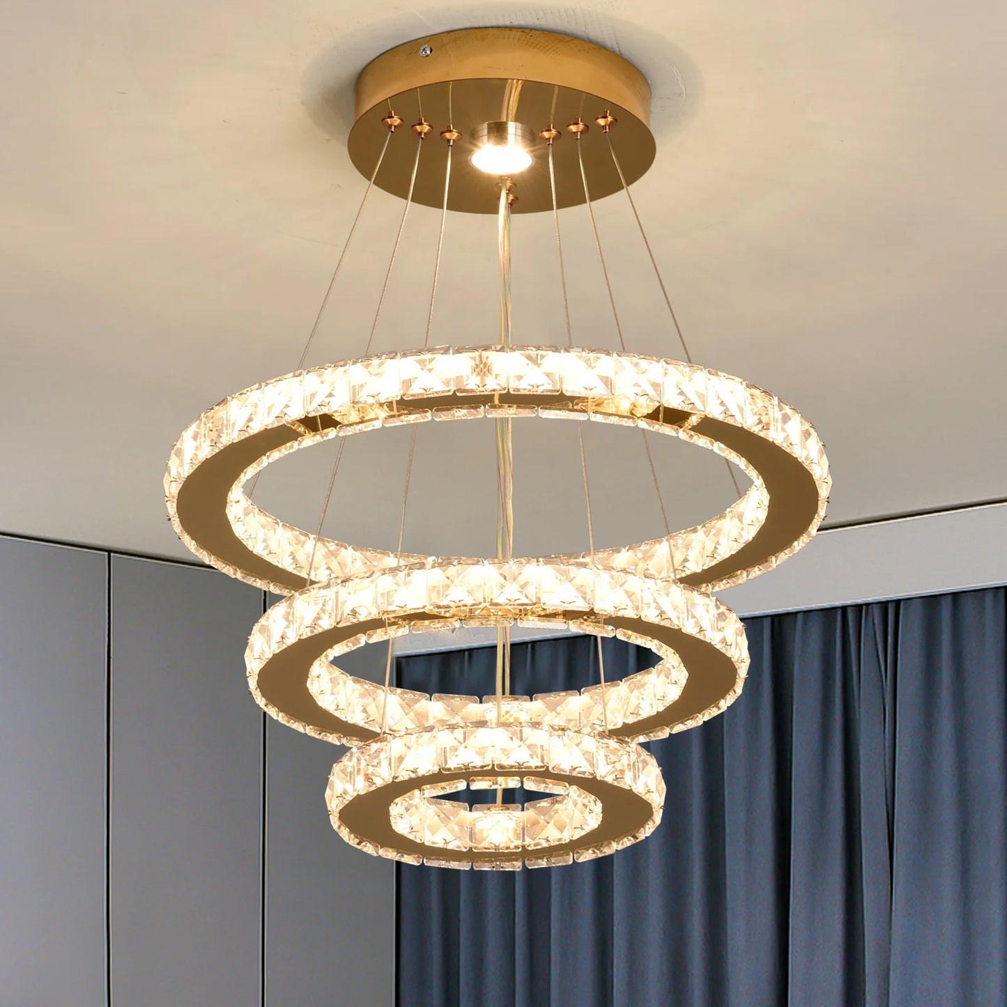 VETRULUS Crystal Chandelier LED Pendant Light For Hall Living Room