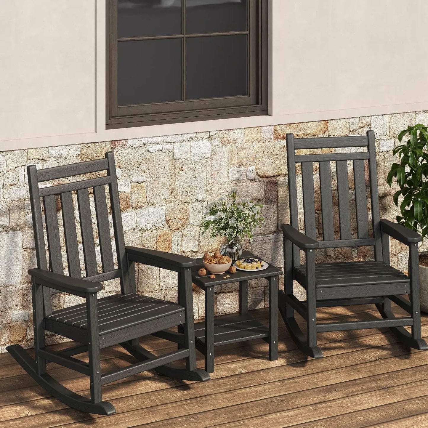 Garvee Wooden Adirondack Rocking Chair With Side Table