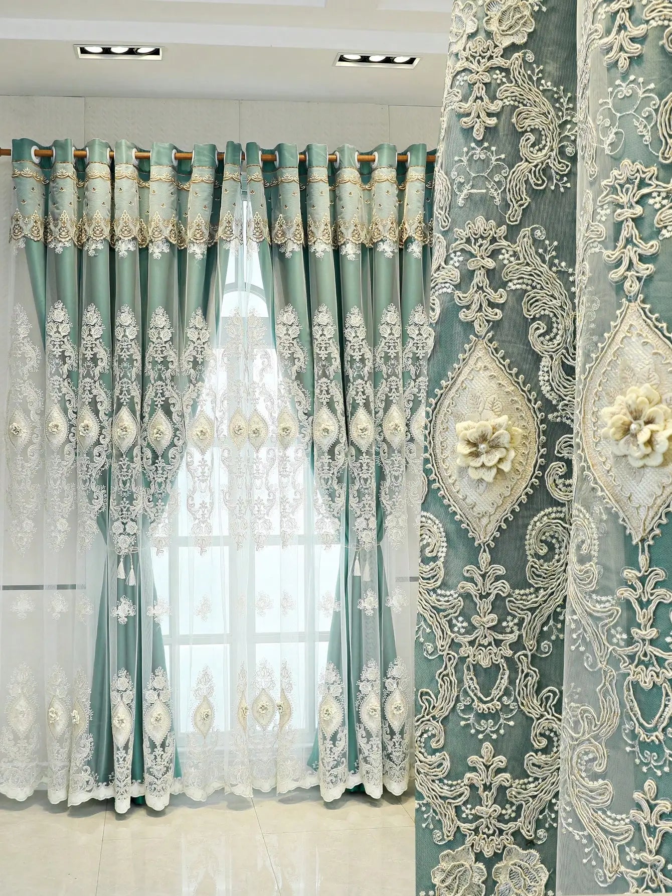 Luxury Vintage Embroidered Curtains With Dual Layer Light Control