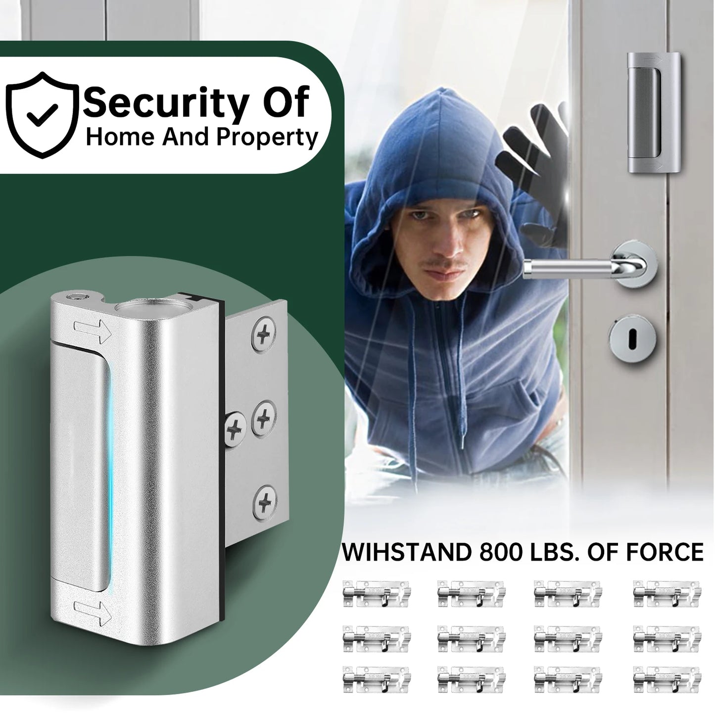 Aluminum Alloy Anti Theft Door Lock Reinforcement Latch 800Lbs