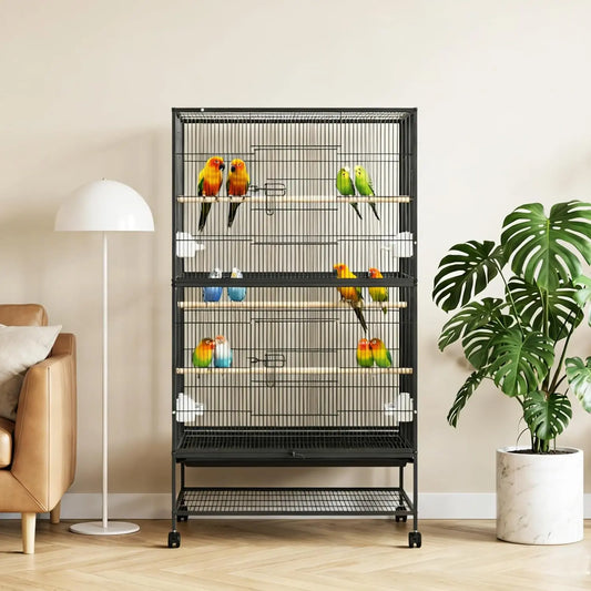 HiMISS Spacious Bird Cage With Rolling Stands And Feed Bowls