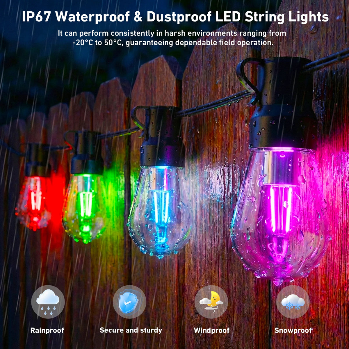 RGB IC Outdoor String Lights Waterproof DreamColor LED Patio Lights