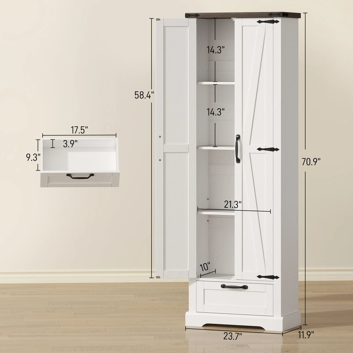 HOMCOM Farmhouse Pantry Cabinet With Barn Doors And Adjustable Shelves