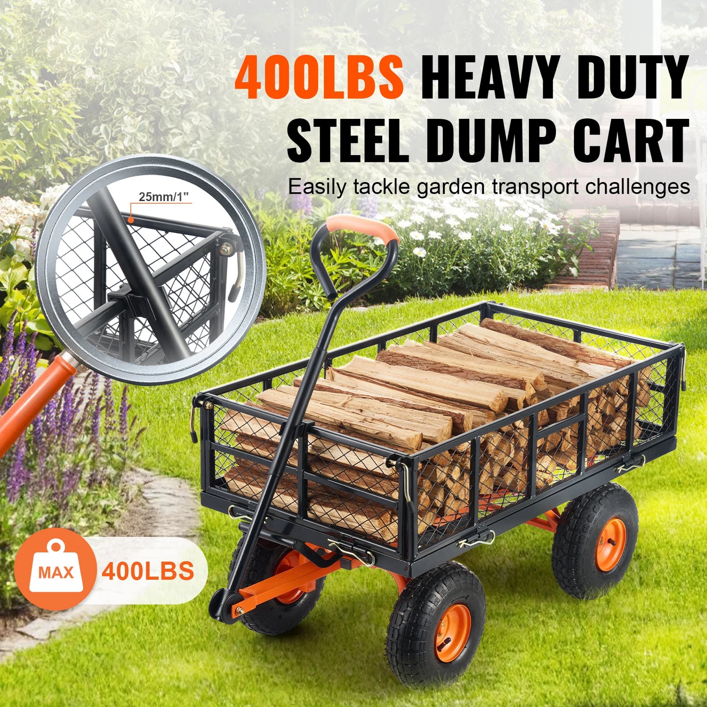 SucceBuy Garden Cart Sturdy Utility Wagon Dump Cart